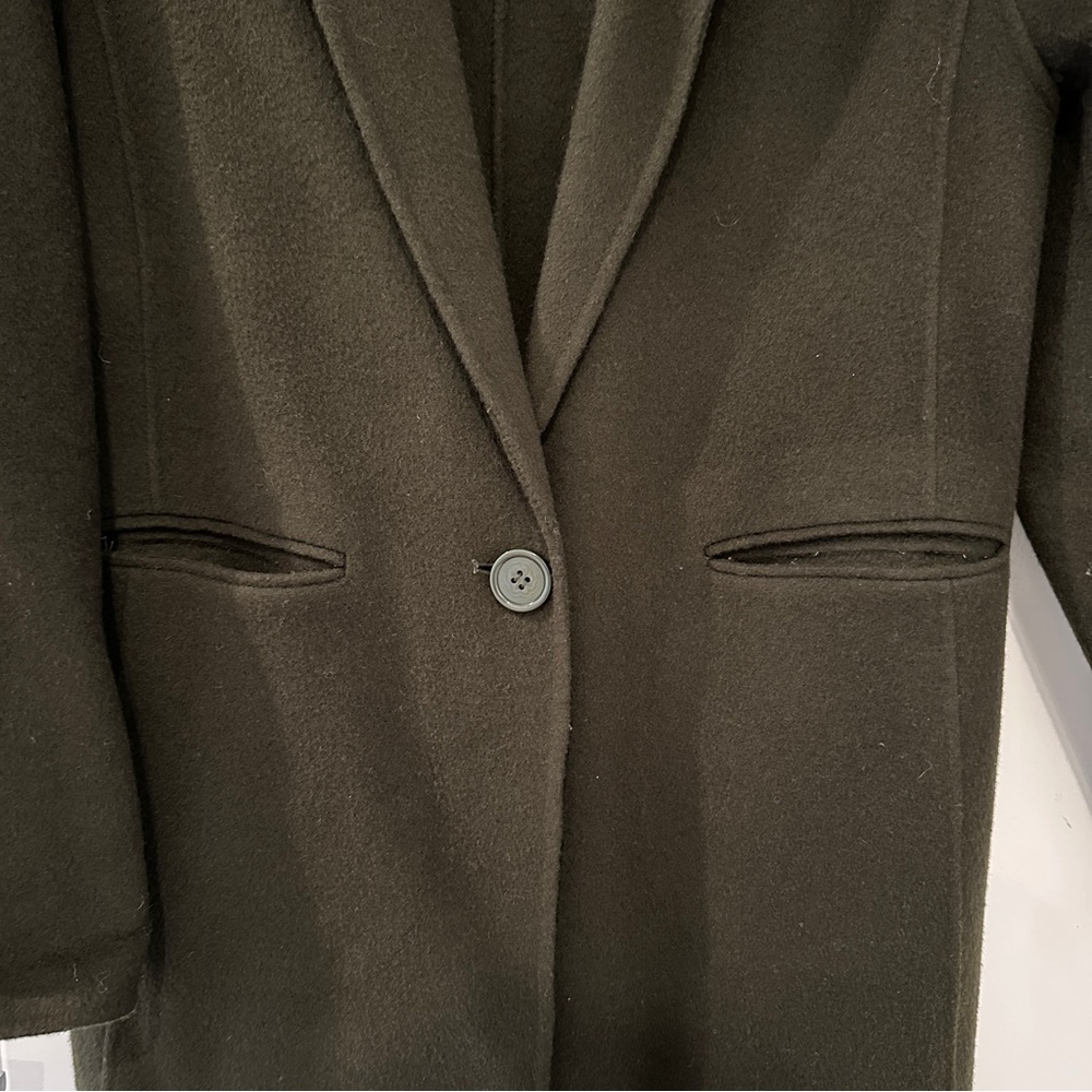 MAJE Galaxie Long Wool Blend Coat Size 40 Dark Olive Green - Picture 6 of 11